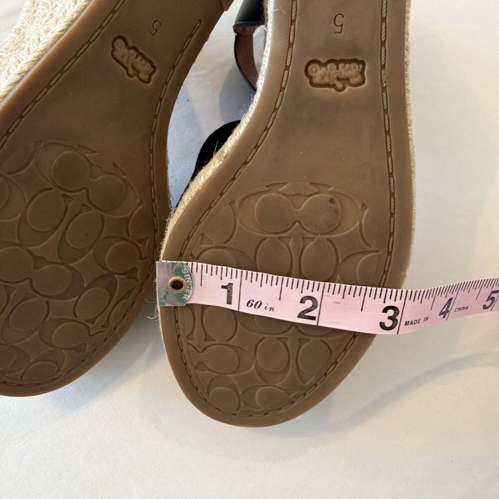 COACH Womens Sz 5 Espadrilles Katey Wedge Sandals Black Suede Peep Toe Resort - Picture 11 of 14